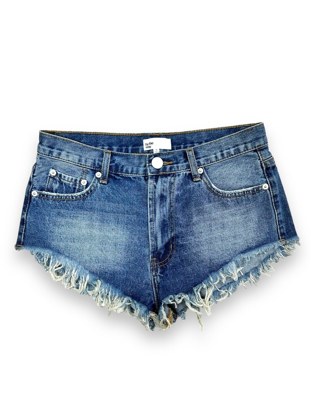 By the Way Denim Shorts Women's 26 Distressed Blue Wash Mid Rise Revolve